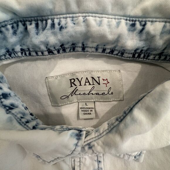 Ryan Michael Shirt Mens Large Western Pearl Snap Long Sleeve Cowboy Light Blue - Picture 4 of 7